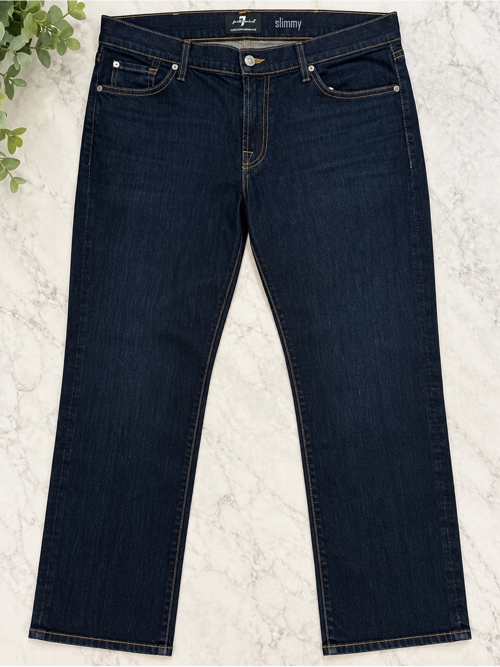 7 For All Mankind Slimmy Luxe Performance Jeans Mens 38 Dark Indigo Stretch